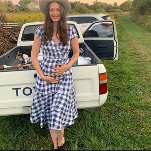 Reformation gingham wrap dress, heavy woven cotton.